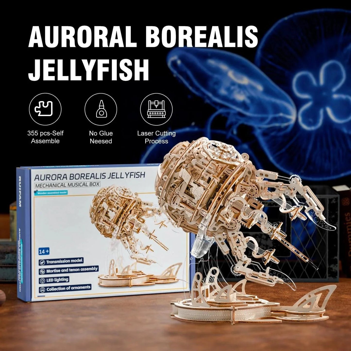 Desktrim™ | Enchanted Aurora Jellyfish Music Box 3D Wooden Puzzle
