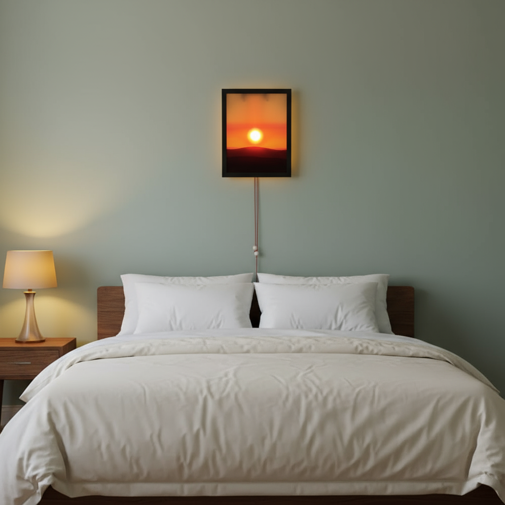 Kinetic Sunrise Sunset Hand Pulled Wall Lamp - Adjustable Dual Rope Night Light - Bedroom Decorative Lighting