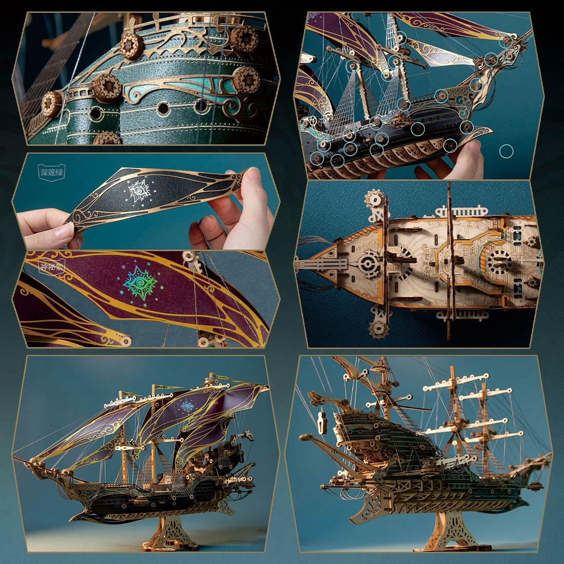 Desktrim™ | Secrets of the Aether 3D Steampunk Pirate Ship Wooden Assembly Kit