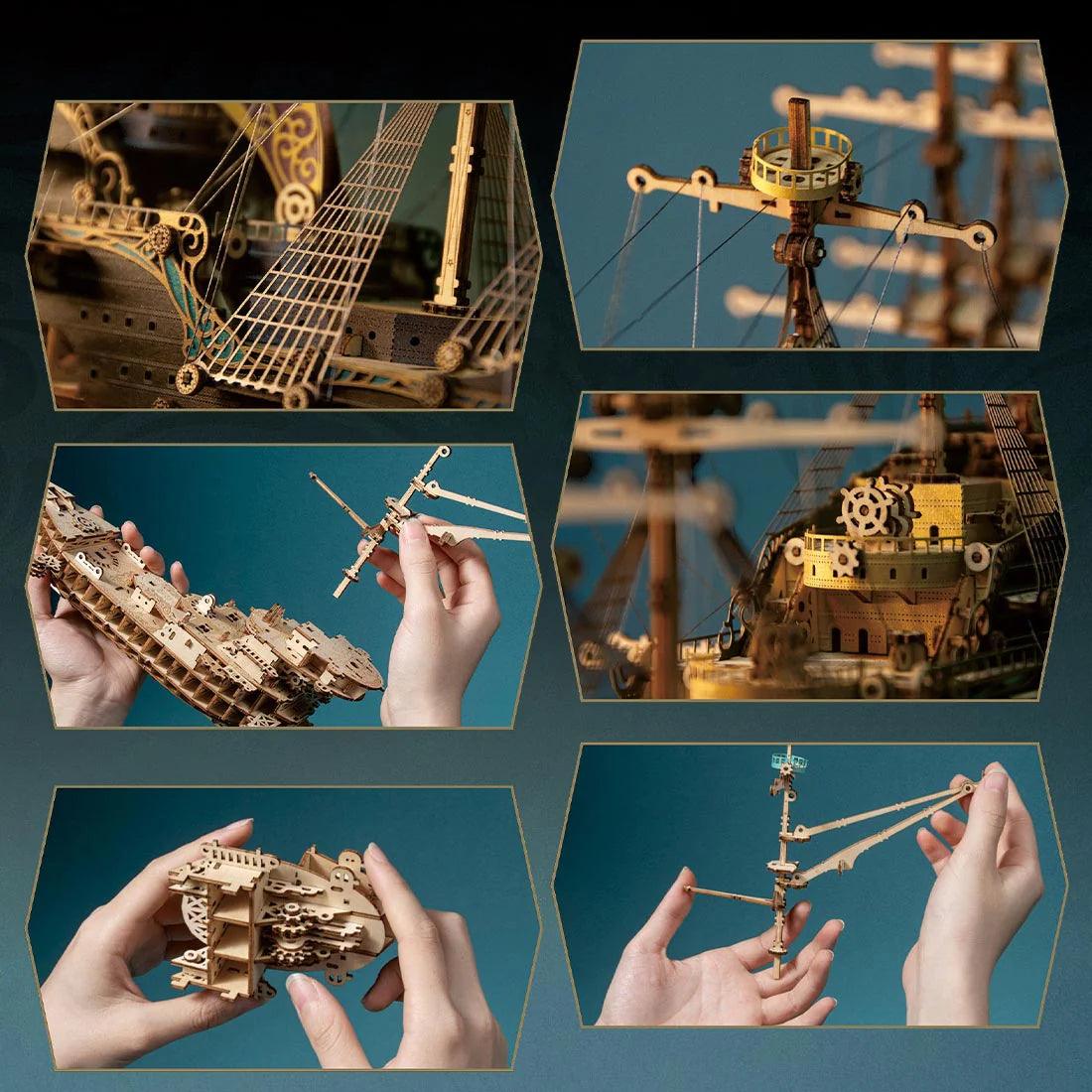 Desktrim™ | Secrets of the Aether 3D Steampunk Pirate Ship Wooden Assembly Kit