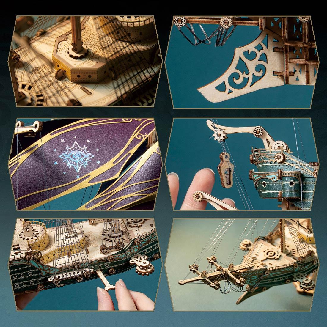 Desktrim™ | Secrets of the Aether 3D Steampunk Pirate Ship Wooden Assembly Kit