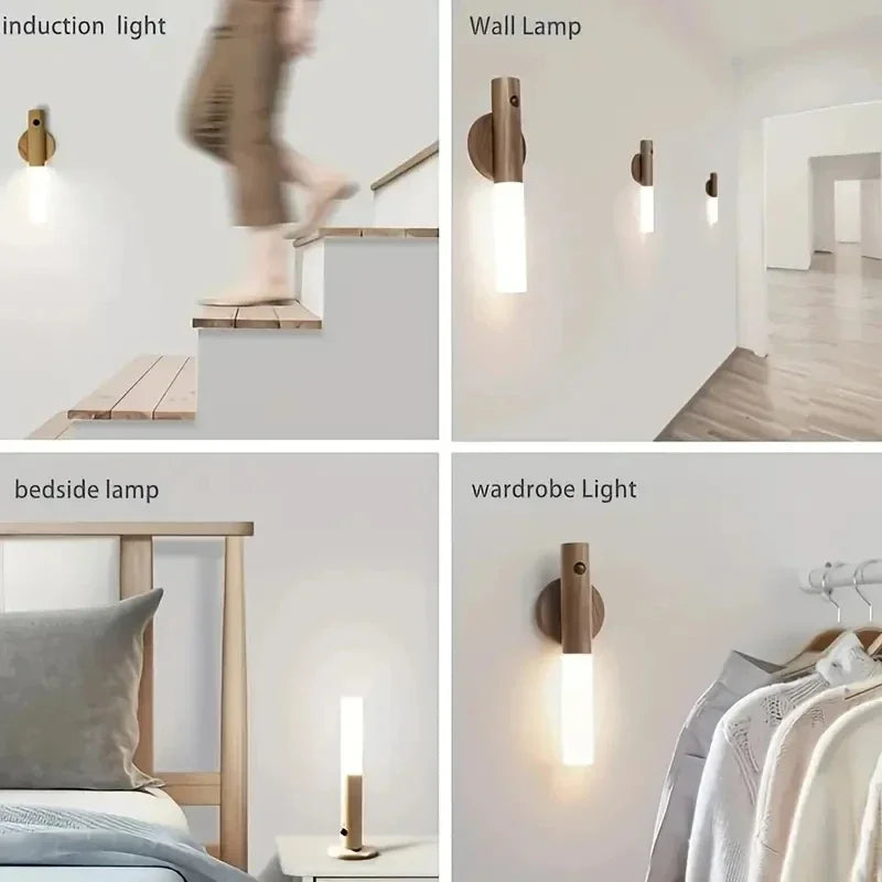 Smart Motion Sensor LED Portable Night Light - Rechargeable Wall Mount USB Automatic Bathroom Hallway Light