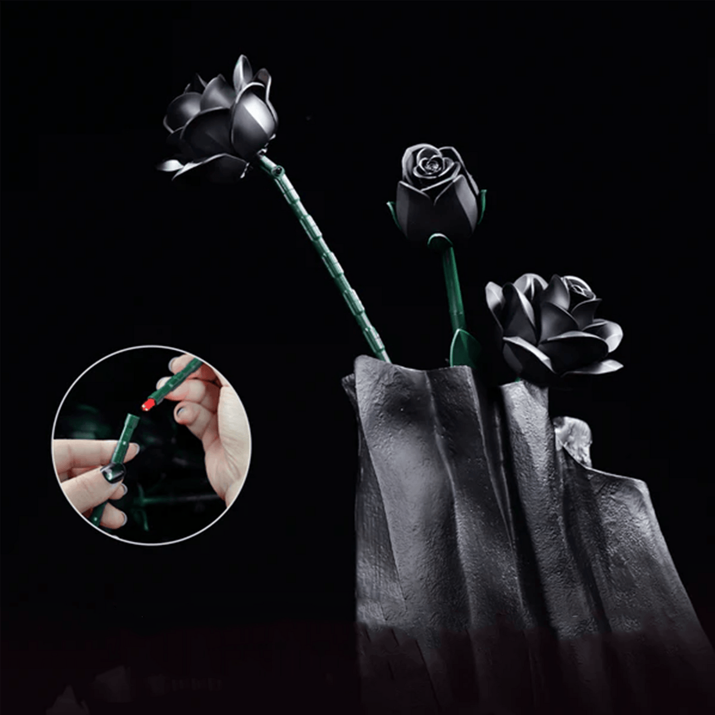 Desktrim™ | Eternal Black Rose Bouquet Building Blocks