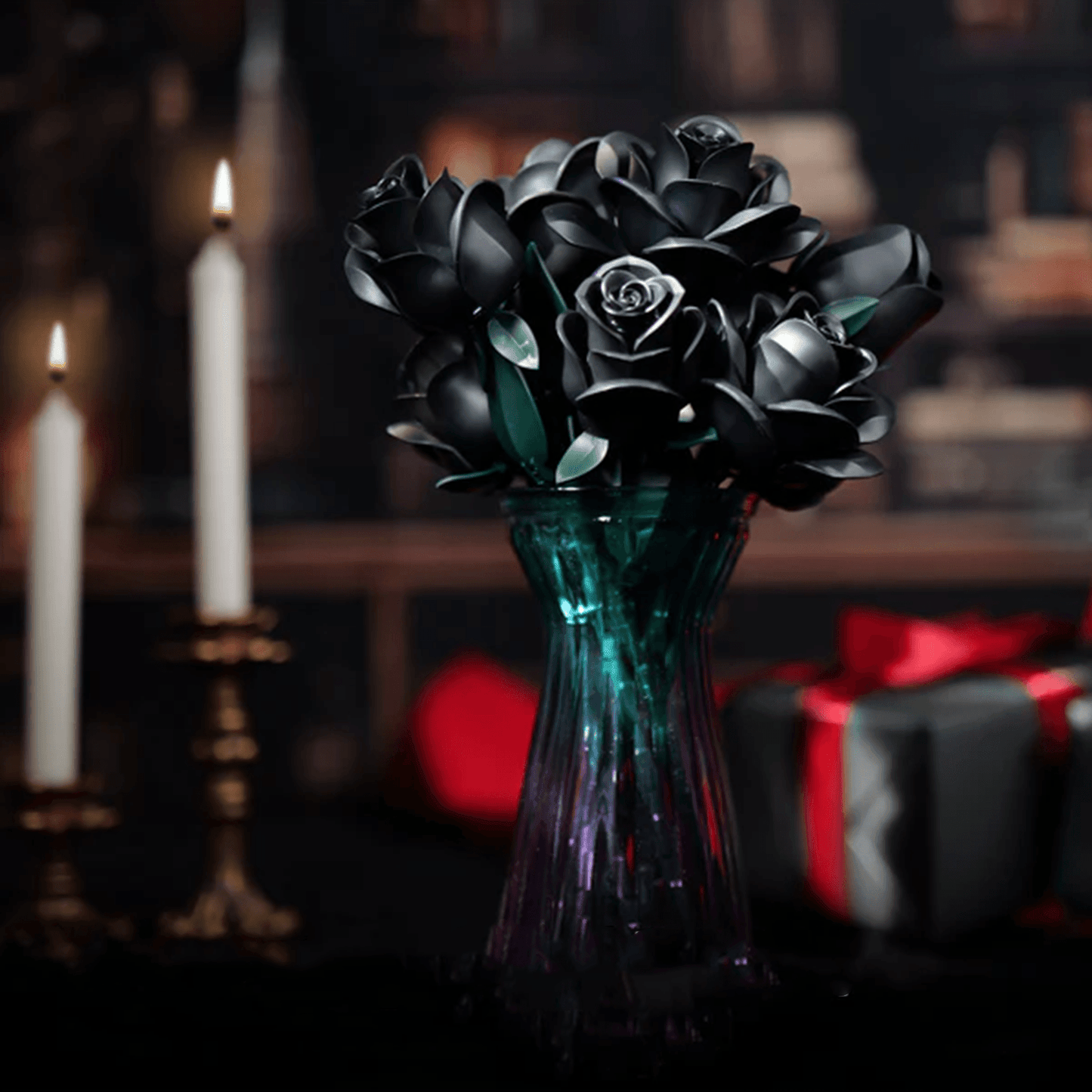 Desktrim™ | Eternal Black Rose Bouquet Building Blocks