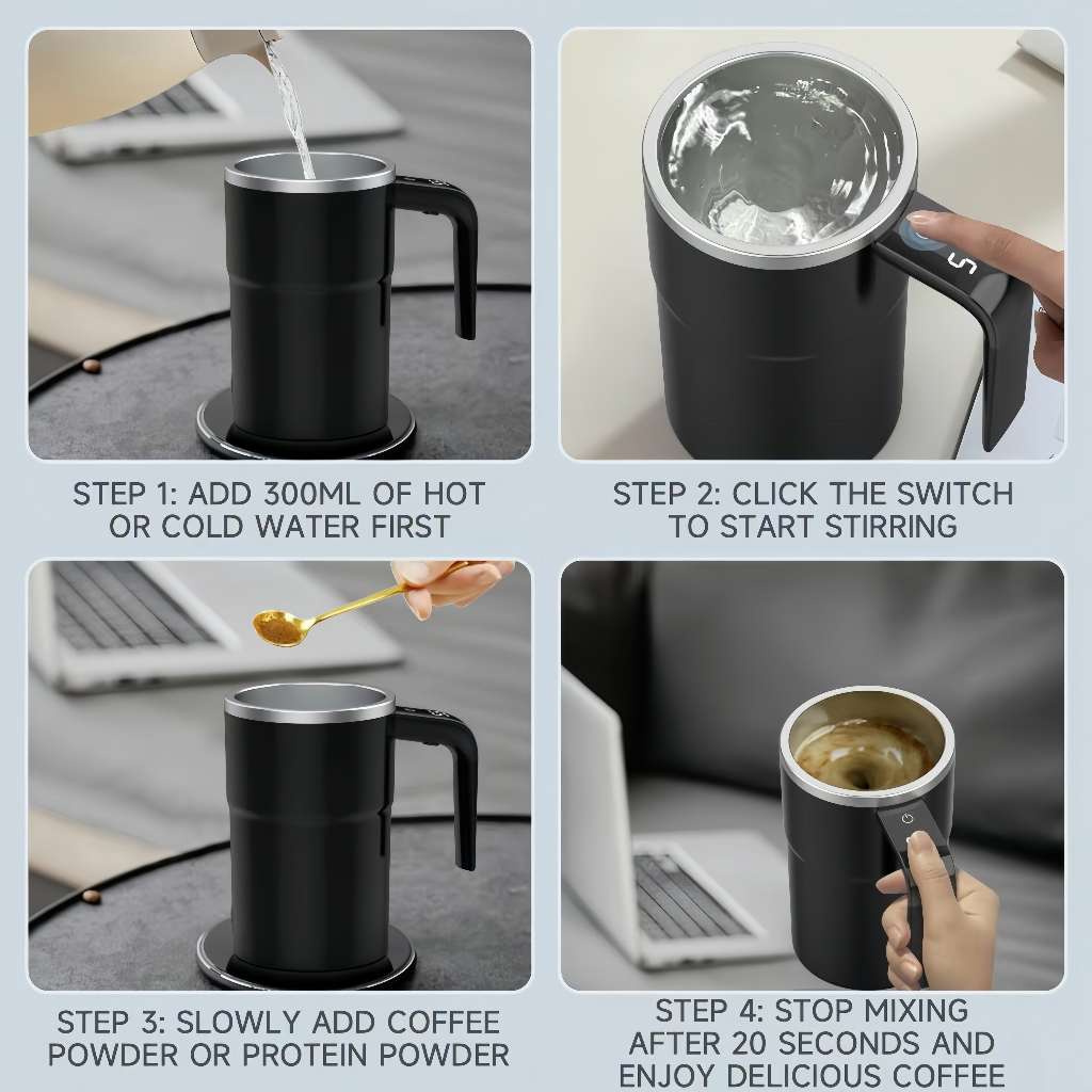 Electric Self-Stirring Coffee Mug with Automatic Magnetic Mixer Stirring Cup and LCD Temperature Display