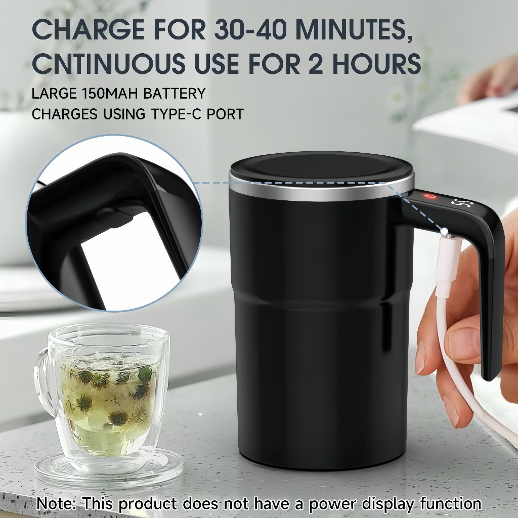 Electric Self-Stirring Coffee Mug with Automatic Magnetic Mixer Stirring Cup and LCD Temperature Display