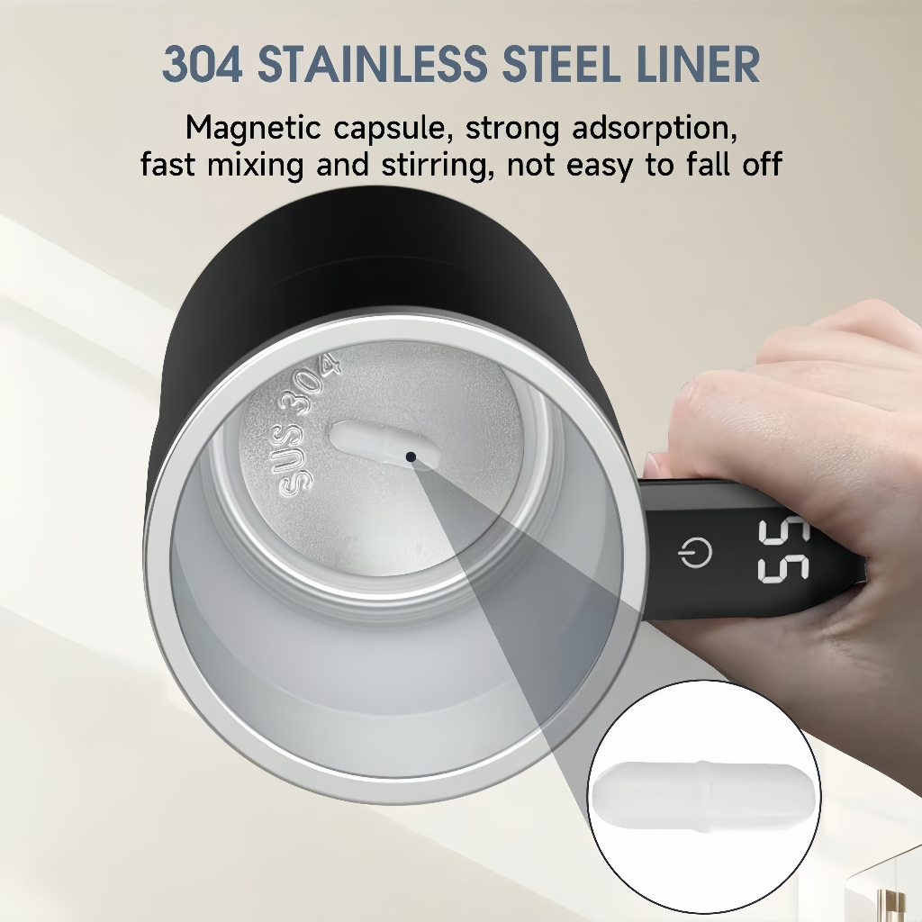 Electric Self-Stirring Coffee Mug with Automatic Magnetic Mixer Stirring Cup and LCD Temperature Display