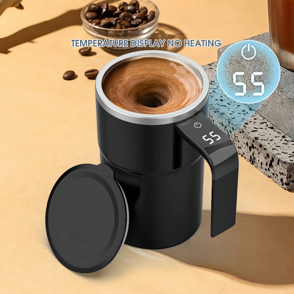 Electric Self-Stirring Coffee Mug with Automatic Magnetic Mixer Stirring Cup and LCD Temperature Display