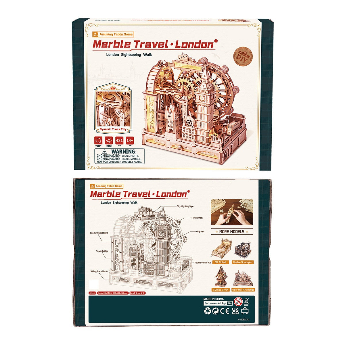 Desktrim™ | Marble Travel London Marble Run Wooden 3D Puzzle Educational Family Game Challenge with Intermediate Difficulty