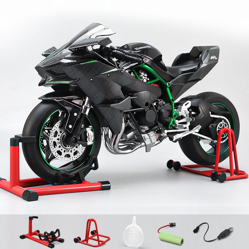 Desktrim™ Premium Ninja H2R RC Motorcycle 1:6 Scale with Realistic Engine Start, Sound & Smoke Effects