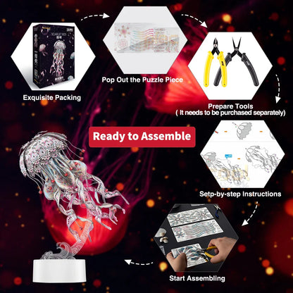 Desktrim™ | 3D Metal Puzzle Jellyfish Kit - 61 Piece Stainless Steel DIY Assembly Model Building Set for Adults