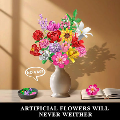 Flower Bouquet Building Set - 18 Piece Educational 3D Puzzle for Kids and Adults - Perfect Birthday Gift for Women and Family Fun Challenge