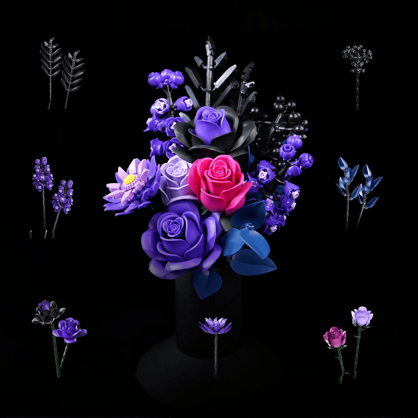 Desktrim™ | Purple Rose Bouquet Building Blocks Set