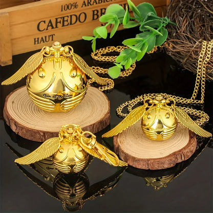 Desktrim™ | Golden Snitch Harry Potter Spherical Quartz Pocket Watch Fashion Sweater Angel Wing Necklace Pendant - Open At The Close