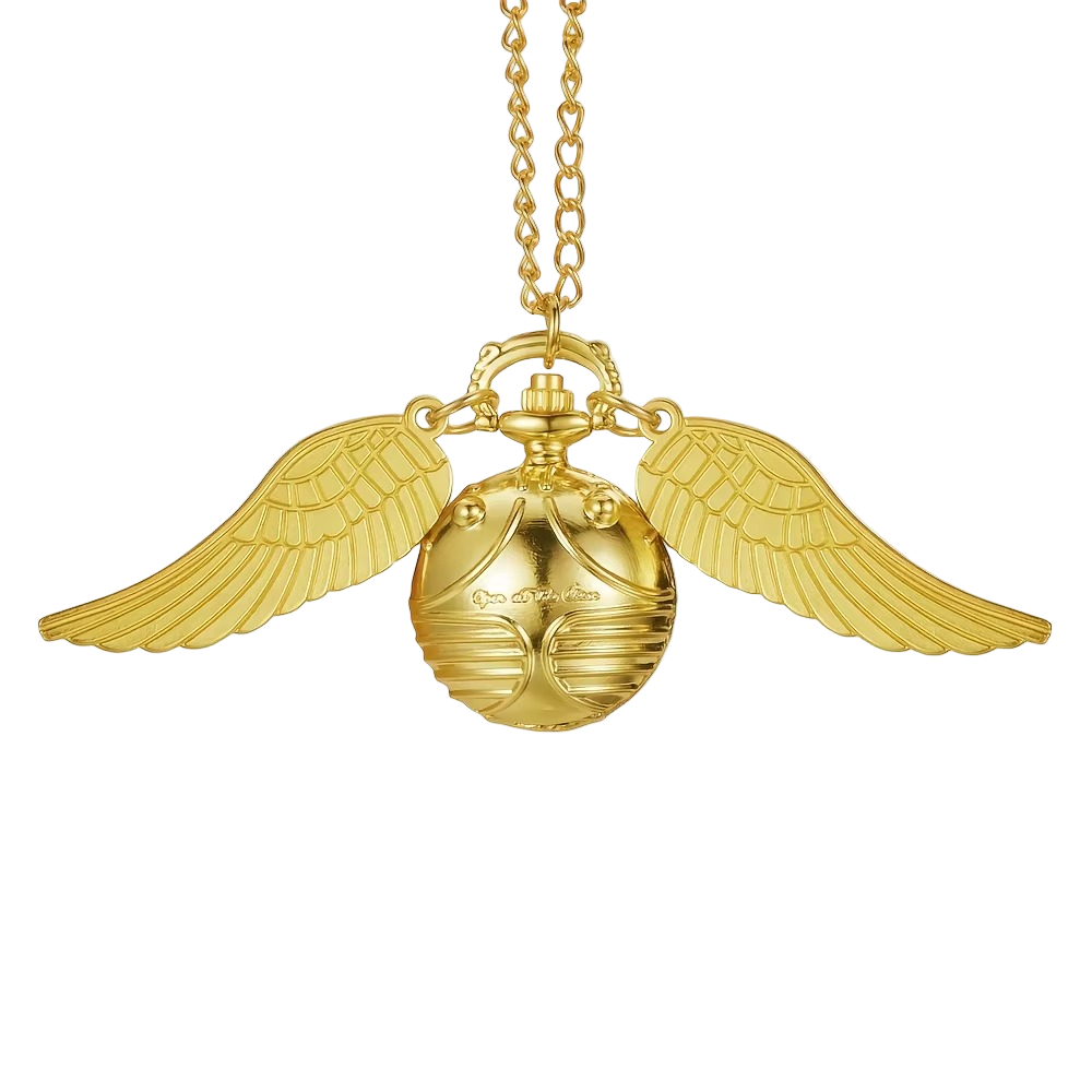 Desktrim™ | Golden Snitch Harry Potter Spherical Quartz Pocket Watch Fashion Sweater Angel Wing Necklace Pendant - Open At The Close