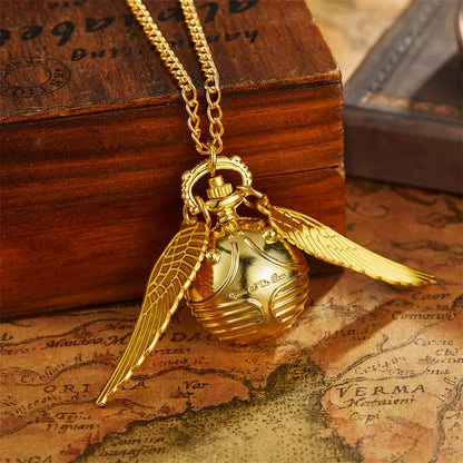 Desktrim™ | Golden Snitch Harry Potter Spherical Quartz Pocket Watch Fashion Sweater Angel Wing Necklace Pendant - Open At The Close