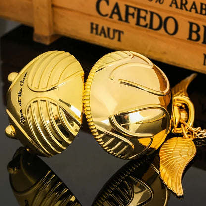 Desktrim™ | Golden Snitch Harry Potter Spherical Quartz Pocket Watch Fashion Sweater Angel Wing Necklace Pendant - Open At The Close