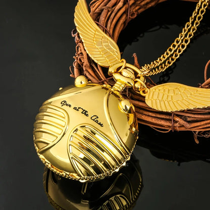 Desktrim™ | Golden Snitch Harry Potter Spherical Quartz Pocket Watch Fashion Sweater Angel Wing Necklace Pendant - Open At The Close