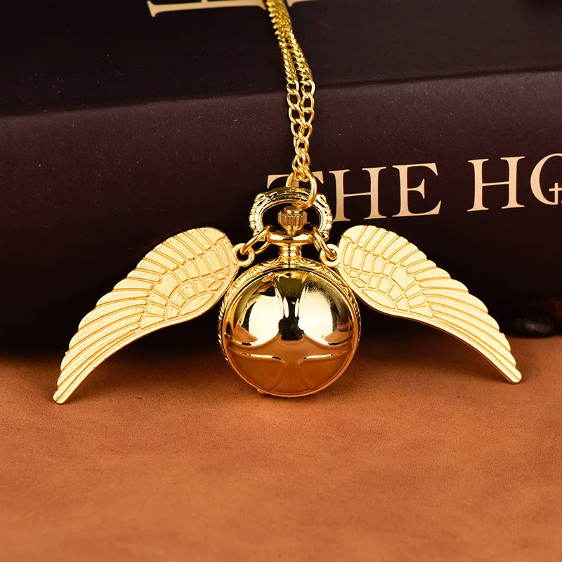 Desktrim™ | Golden Snitch Harry Potter Spherical Quartz Pocket Watch Fashion Sweater Angel Wing Necklace Pendant - Open At The Close