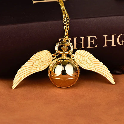 Desktrim™ | Golden Snitch Harry Potter Spherical Quartz Pocket Watch Fashion Sweater Angel Wing Necklace Pendant - Open At The Close