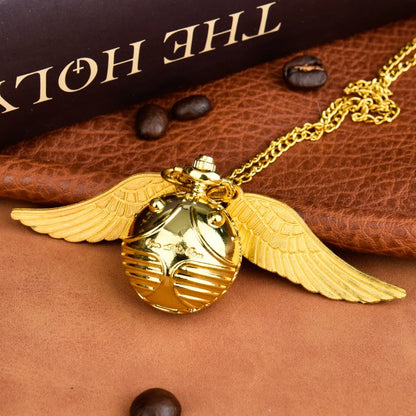Desktrim™ | Golden Snitch Harry Potter Spherical Quartz Pocket Watch Fashion Sweater Angel Wing Necklace Pendant - Open At The Close