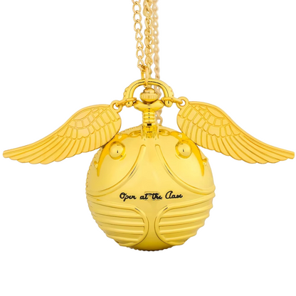 Desktrim™ | Golden Snitch Harry Potter Spherical Quartz Pocket Watch Fashion Sweater Angel Wing Necklace Pendant - Open At The Close