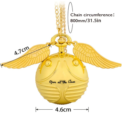 Desktrim™ | Golden Snitch Harry Potter Spherical Quartz Pocket Watch Fashion Sweater Angel Wing Necklace Pendant - Open At The Close
