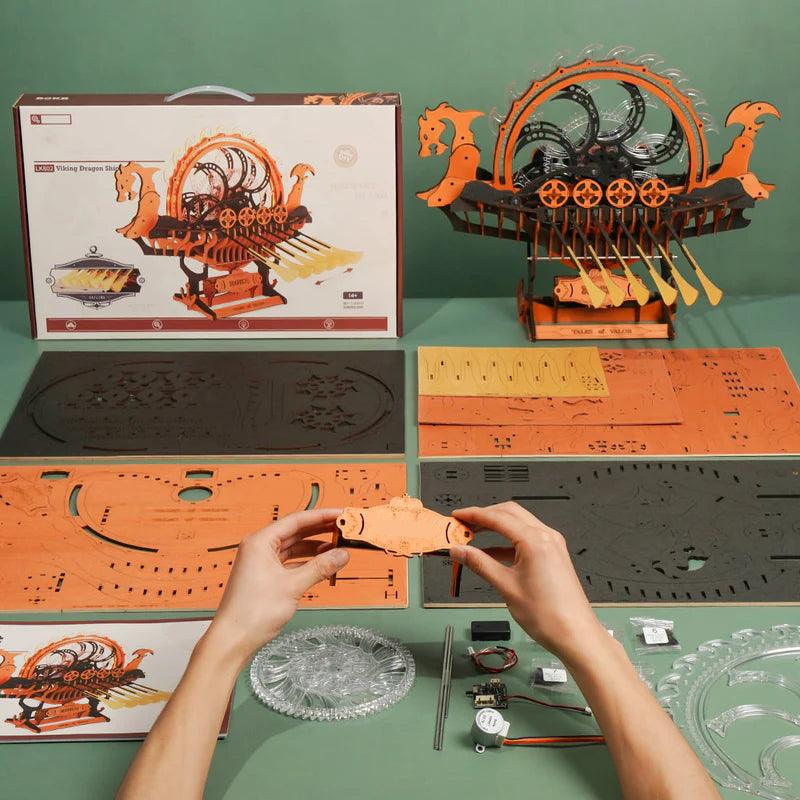 Desktrim™ | Viking Dragon Longship - Mechanical 3D Wooden Puzzle