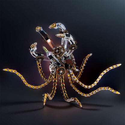Desktrim™ | DIY 3D Metal Steampunk Galaxy Craft Puzzle Mechanical Octopus with Desk Lamp Model-1060PCS