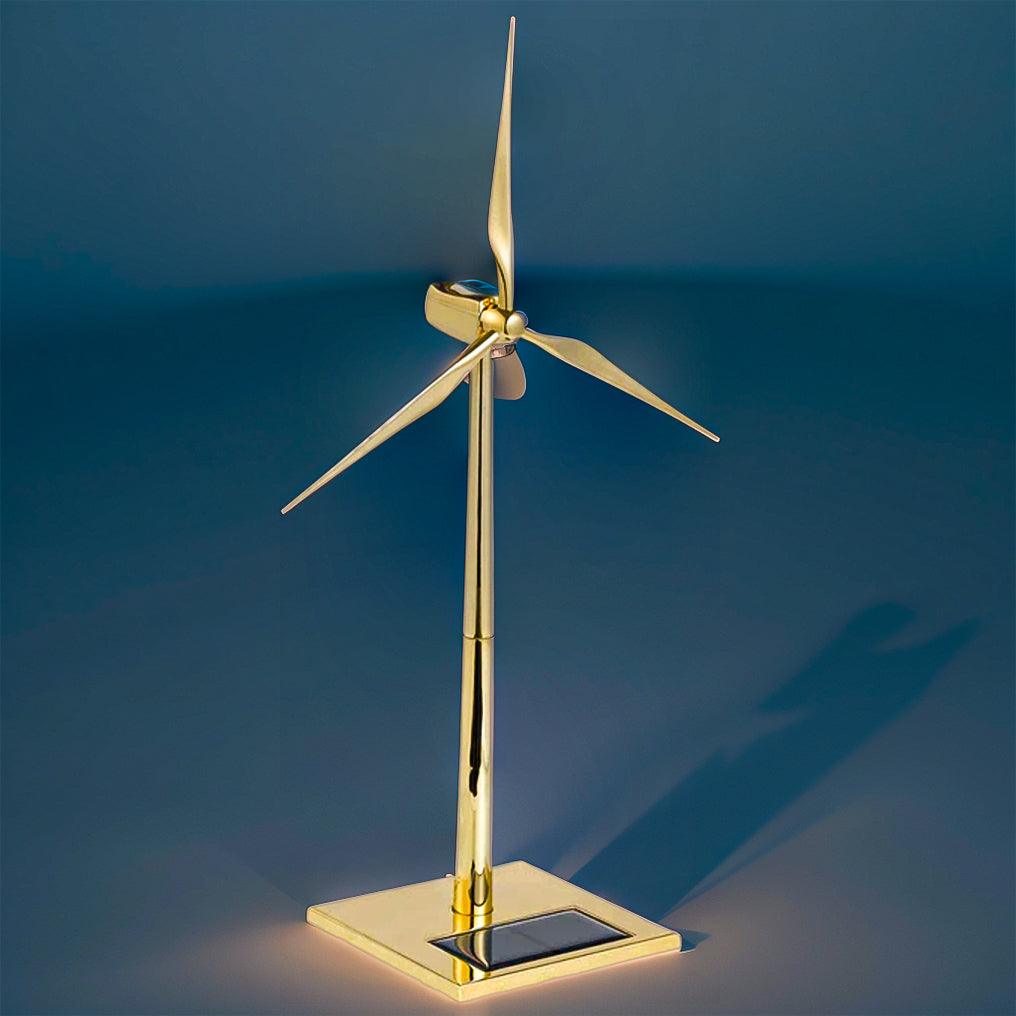 Desktrim™ | DIY 3D Metal Windmill Solar Powered Wind Turbine Assembly Model Golden