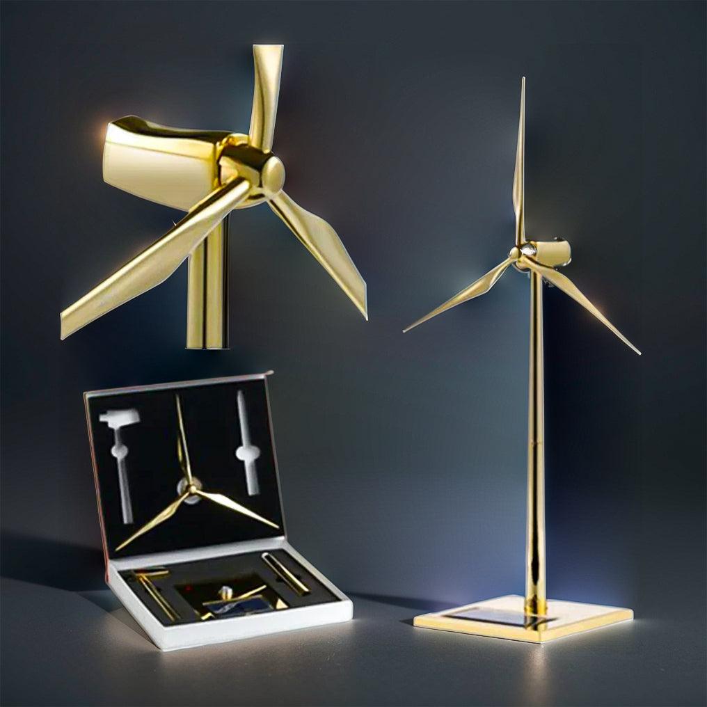 Desktrim™ | DIY 3D Metal Windmill Solar Powered Wind Turbine Assembly Model Golden