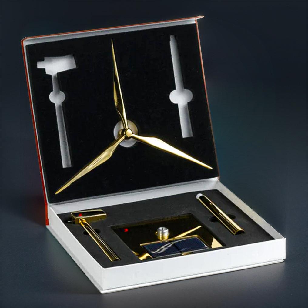 Desktrim™ | DIY 3D Metal Windmill Solar Powered Wind Turbine Assembly Model Golden