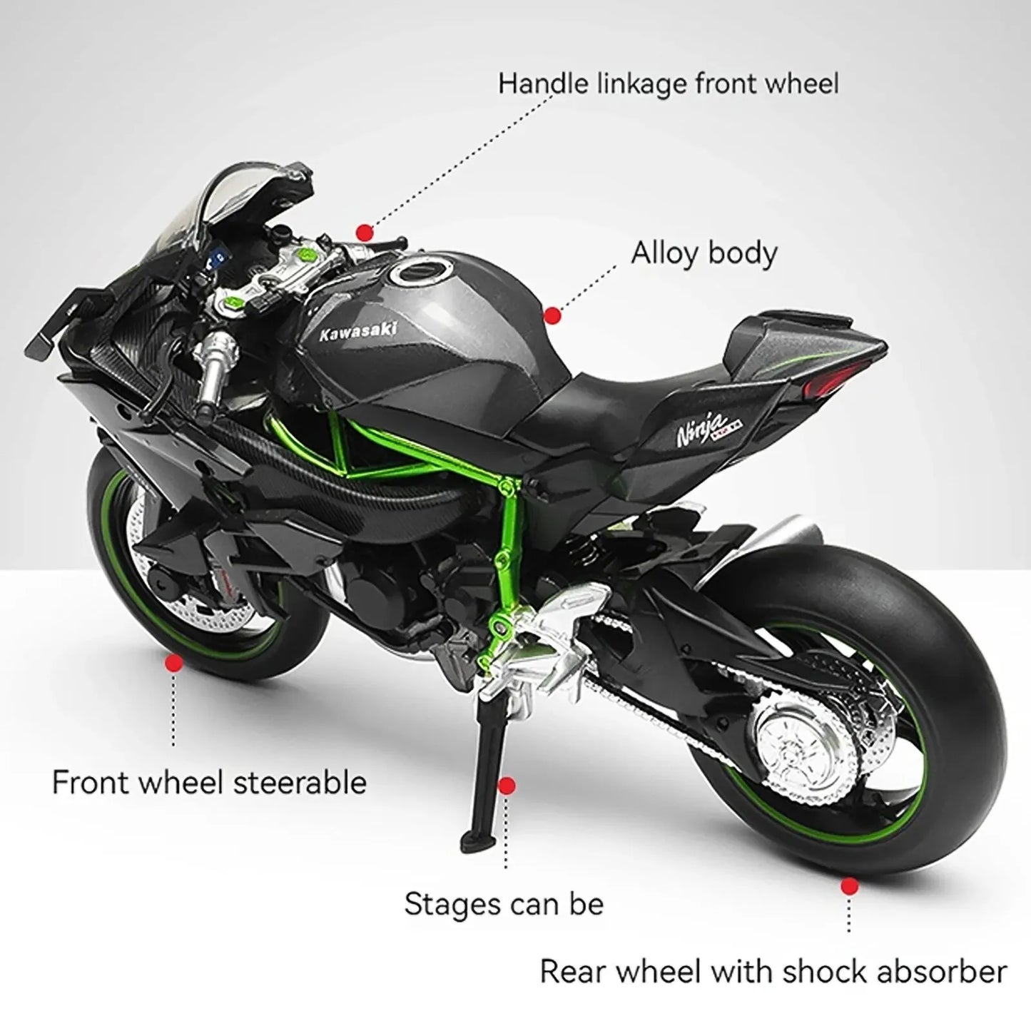 Desktrim™ | Elite 1:12 Ninja H2R Motorcycle Die-Cast Model