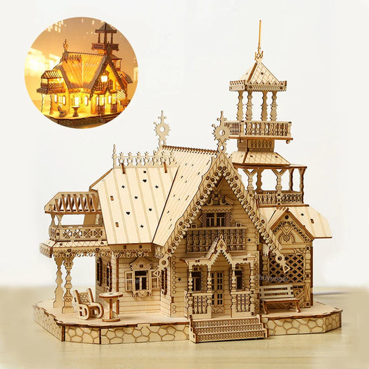 Desktrim™ | DIY Villa 3D Wooden Model Kit with Light Castle Puzzles Assembly Desk Decoration
