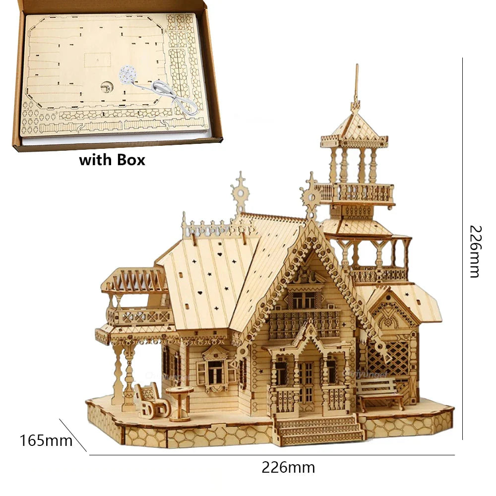 Desktrim™ | DIY Villa 3D Wooden Model Kit with Light Castle Puzzles Assembly Desk Decoration