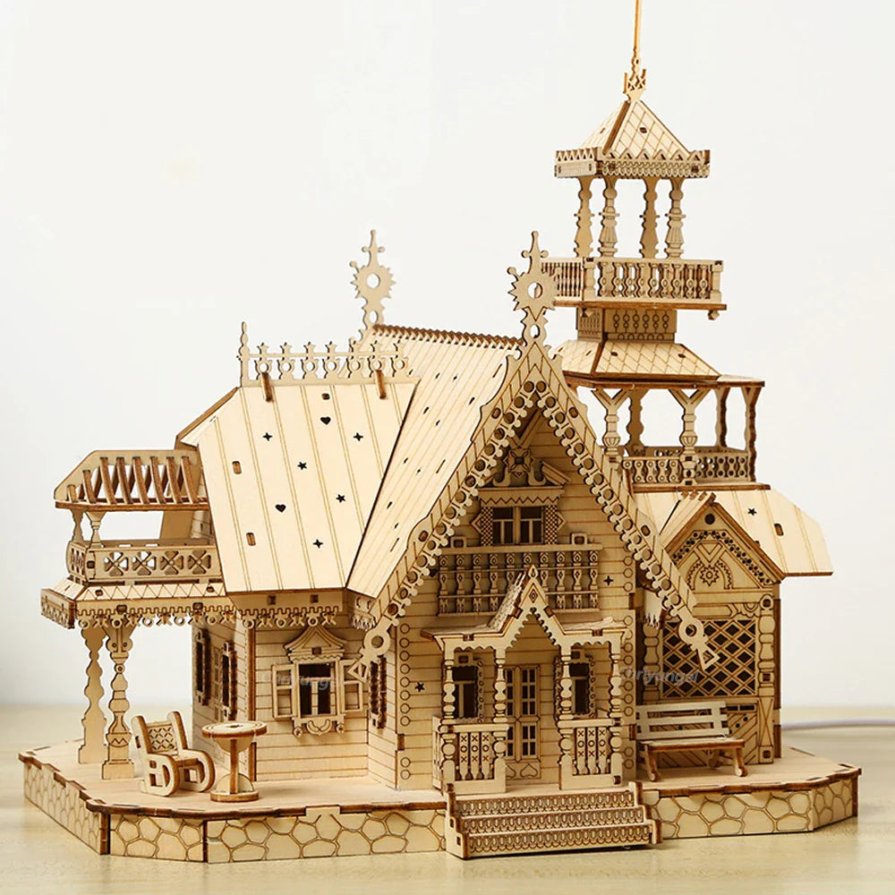 Desktrim™ | DIY Villa 3D Wooden Model Kit with Light Castle Puzzles Assembly Desk Decoration