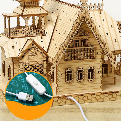 Desktrim™ | DIY Villa 3D Wooden Model Kit with Light Castle Puzzles Assembly Desk Decoration