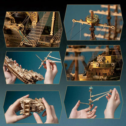 Desktrim™ | Secrets of the Aether 3D Steampunk Pirate Ship Wooden Assembly Kit