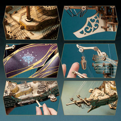 Desktrim™ | Secrets of the Aether 3D Steampunk Pirate Ship Wooden Assembly Kit