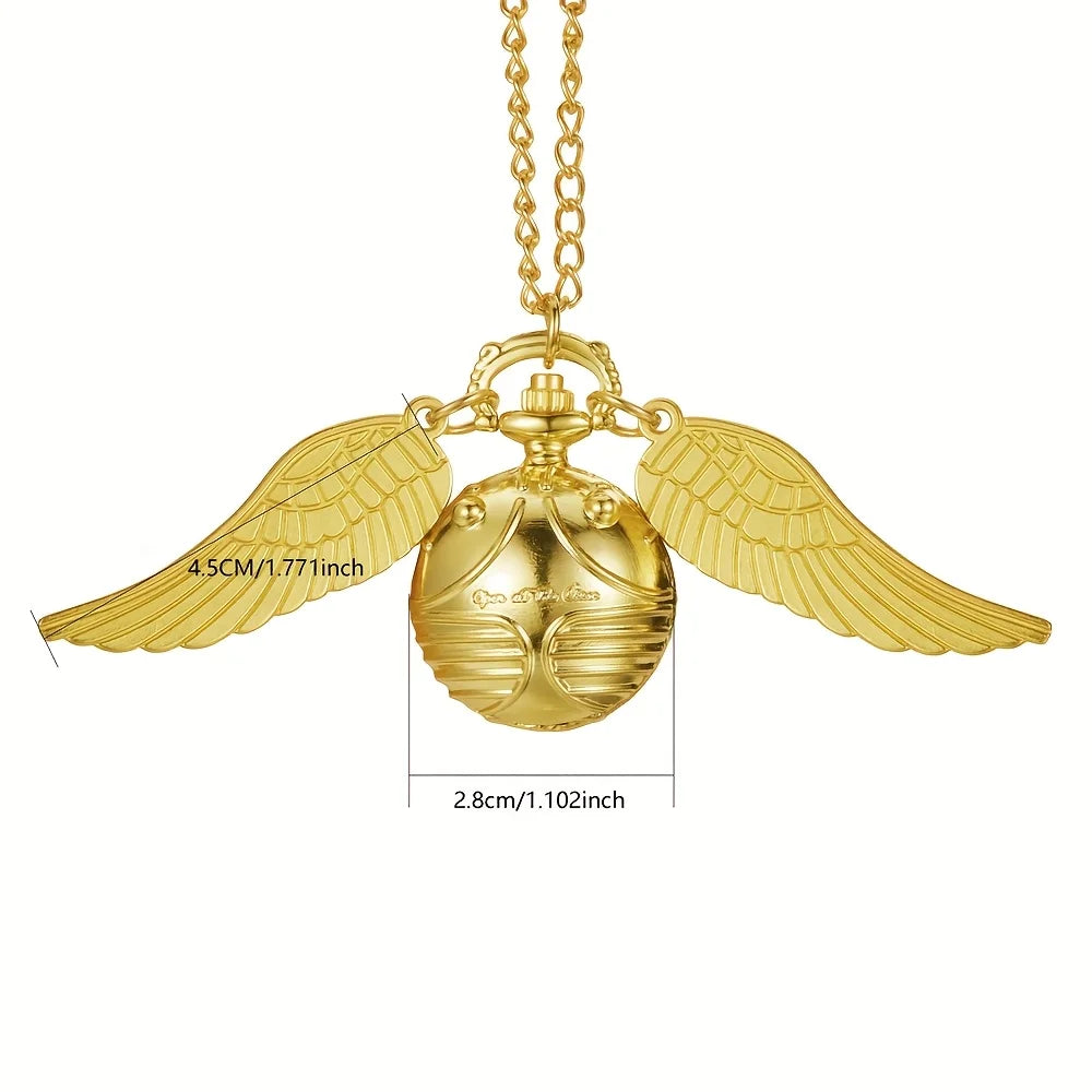 Desktrim™ | Golden Snitch Harry Potter Spherical Quartz Pocket Watch Fashion Sweater Angel Wing Necklace Pendant - Open At The Close