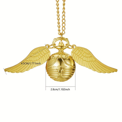 Desktrim™ | Golden Snitch Harry Potter Spherical Quartz Pocket Watch Fashion Sweater Angel Wing Necklace Pendant - Open At The Close